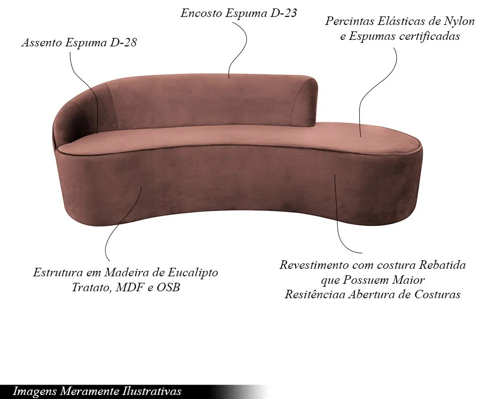 Sofá Decorativo 3 Lugares 210cm Abby Encosto Esquerdo Curvo Veludo Malbec G15 - Gran Belo