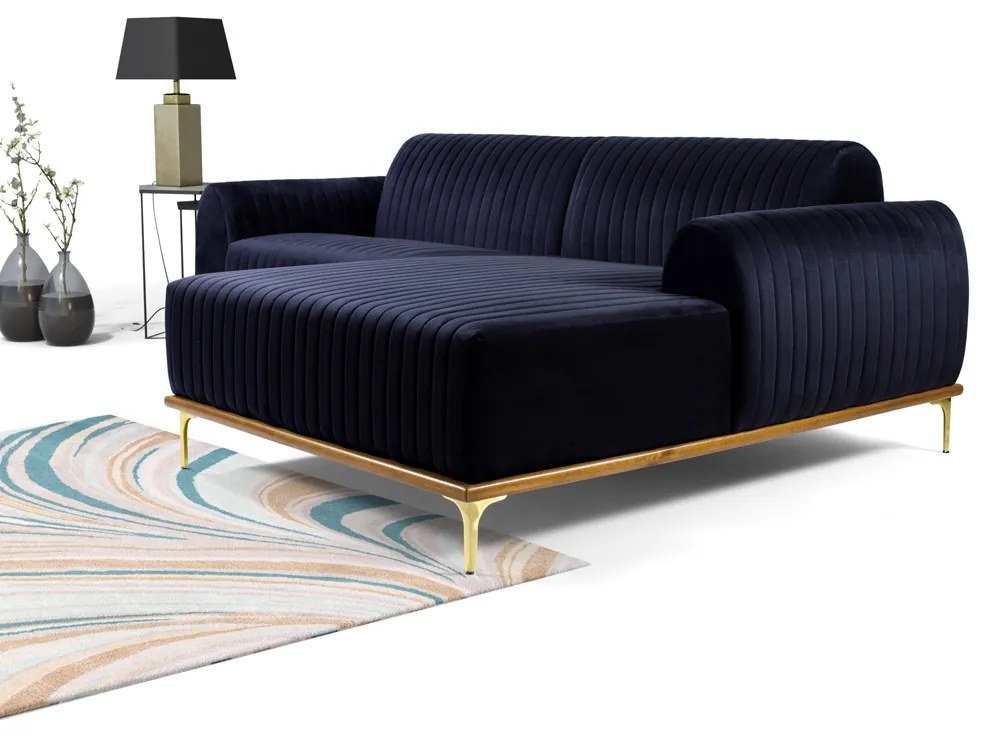 Sofá 3 Lugares Lisboa D07 com Chaise Direita 230cm Veludo Marinho - D'Rossi
