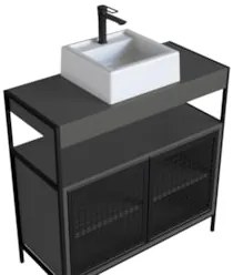Gabinete Banheiro Liny Com Cuba e Espelheira Moscow Grafite Z54 - Mpoz