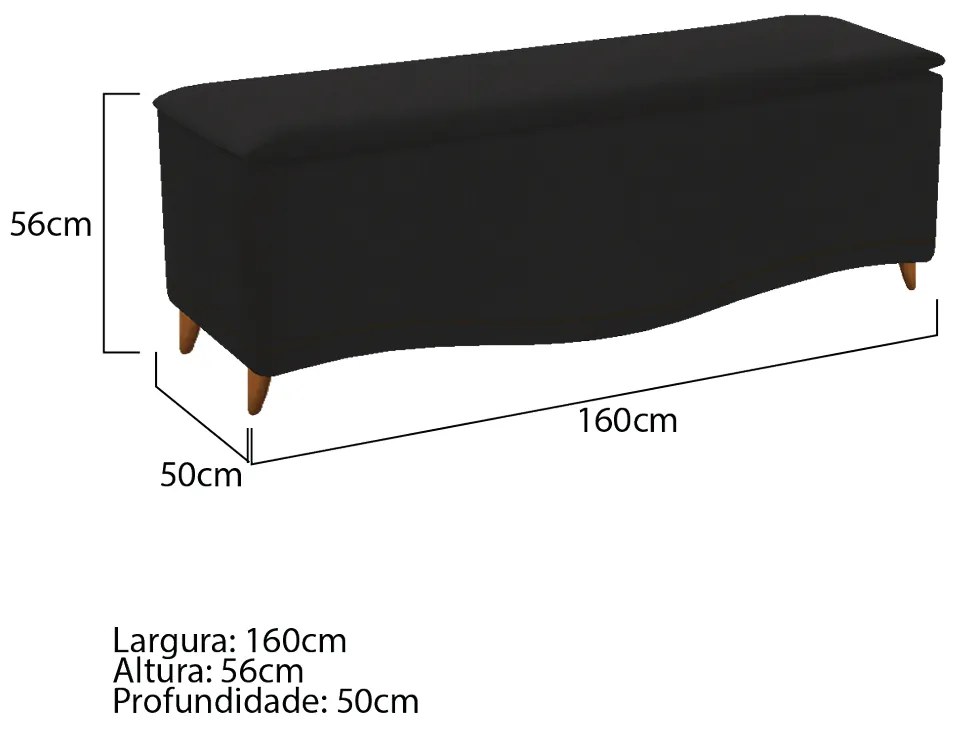 Calçadeira Estofada Yasmim 160 cm Queen Size Suede Preto - ADJ Decor
