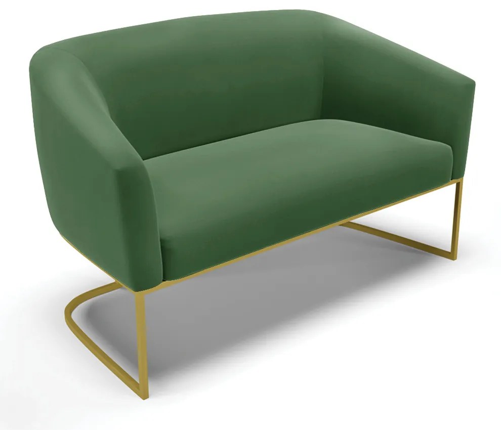 Namoradeira e 2 Poltronas Base Industrial Dourado Stella Suede D03 - D'Rossi - Verde