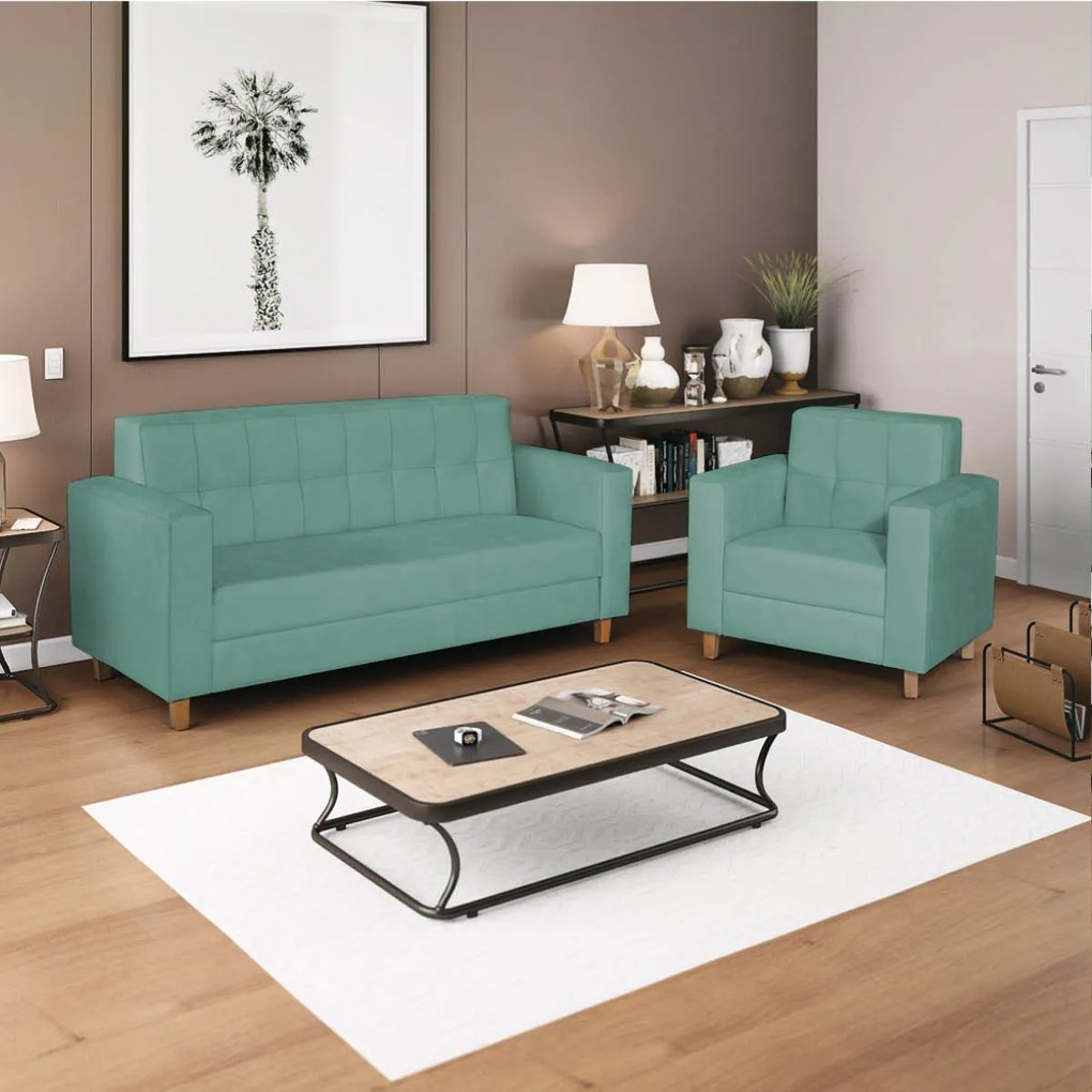 Kit Sofá 2 Lugares e Poltrona Denver Linho - ADJ Decor