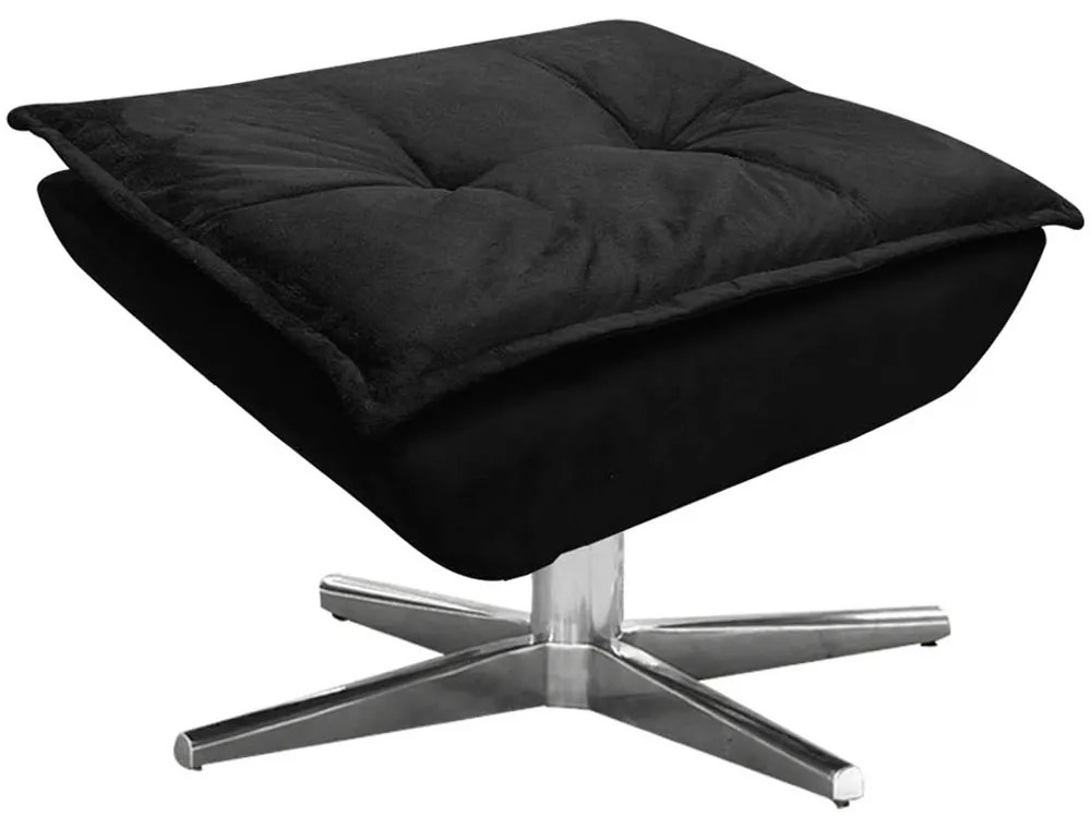 Puff Decorativo Base Giratória Cromada Charger Suede Preto G19 - Gran Belo