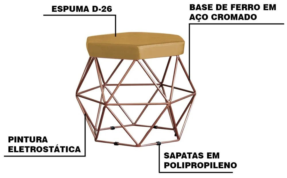 Puff Decorativo Base Bronze Elsa Suede Mostarda G41 - Gran Belo