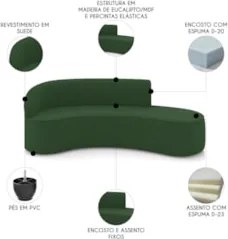 Sofá 4 Lugares 220cm Wendi e Poltrona Steve Suede Verde I01 - Mpozena