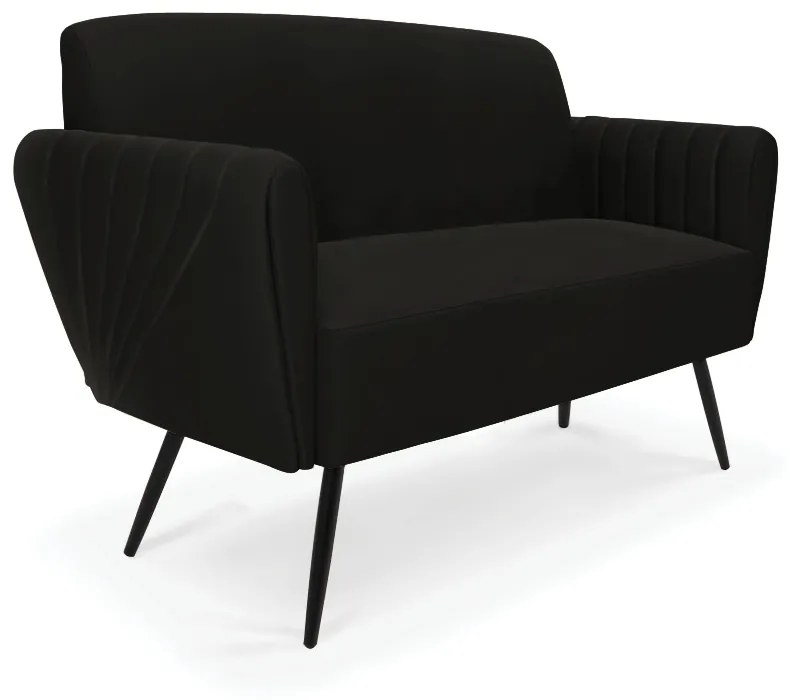 Sofá Namoradeira Pés Palito de Ferro Bruna Suede - D'Rossi - Preto