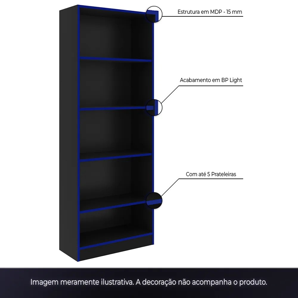 Conjunto Mesa e Armário para Escritório Home Office Gamer Cool MDP Preto/Azul G69 - Gran Belo