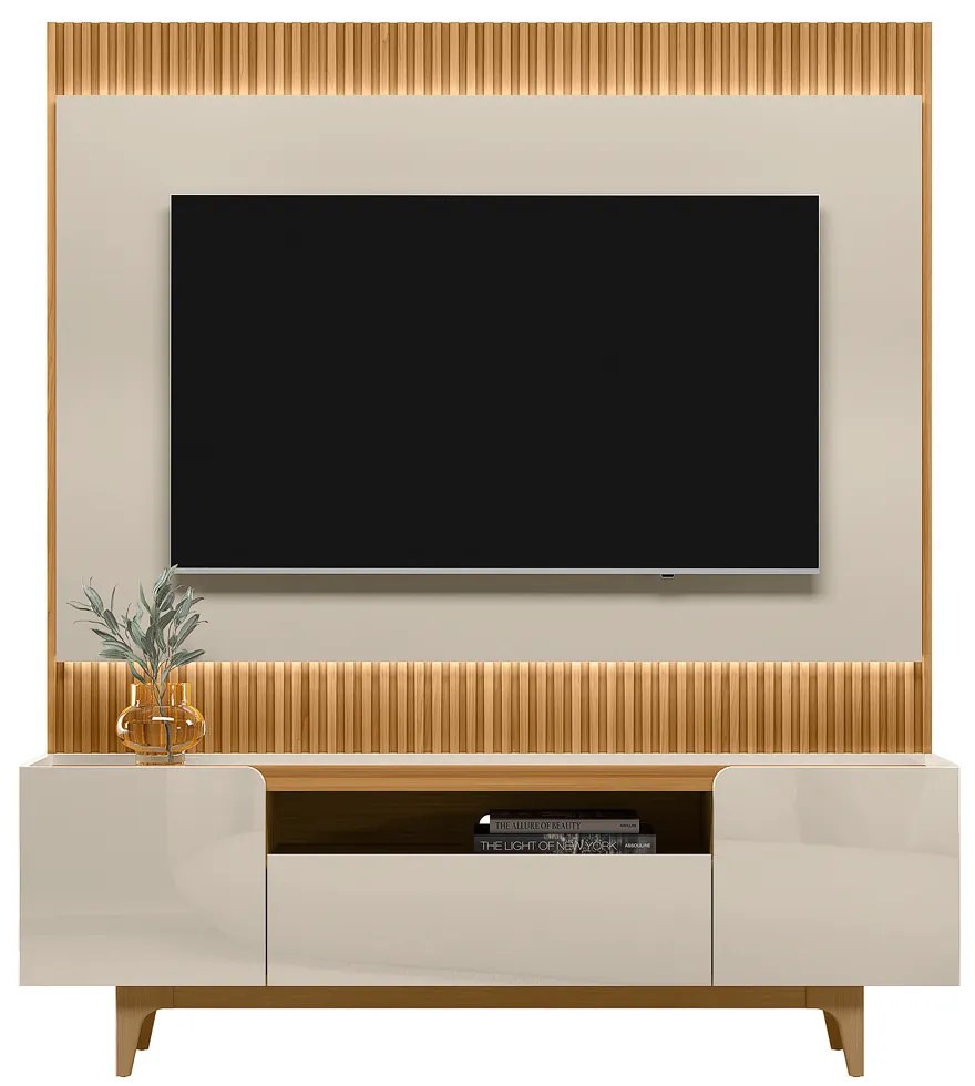 Conjunto Painel Rack Bancada Singapura/Flórida TV até 75 Polegadas Tauari/Off White G77 - Gran Belo