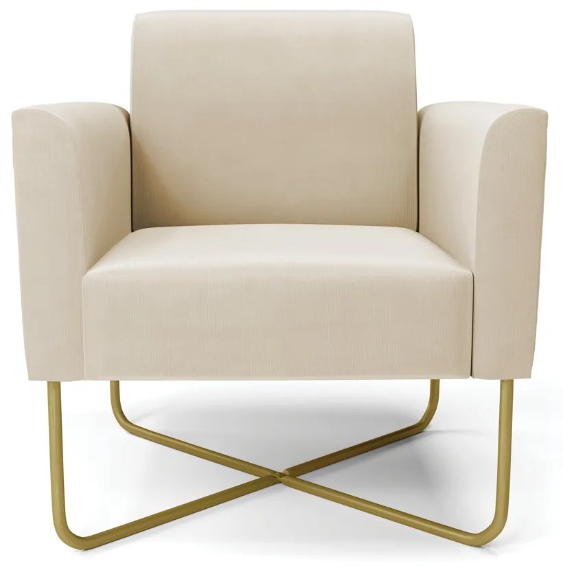 Kit 2 Poltronas Base X Industrial Dourado Marisa Suede Bege  D03 - DRossi