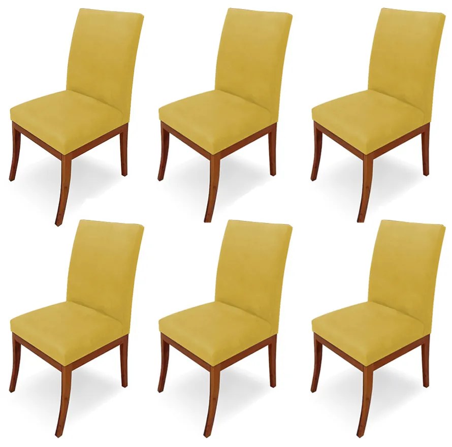 Conjunto 6 Cadeiras Raquel para Sala de Jantar Base de Eucalipto Suede Amarelo