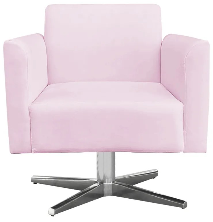 Kit 02 Poltronas Giratória Marisa Suede Base Cromada D03 - D'Rossi - Rosa Bebê