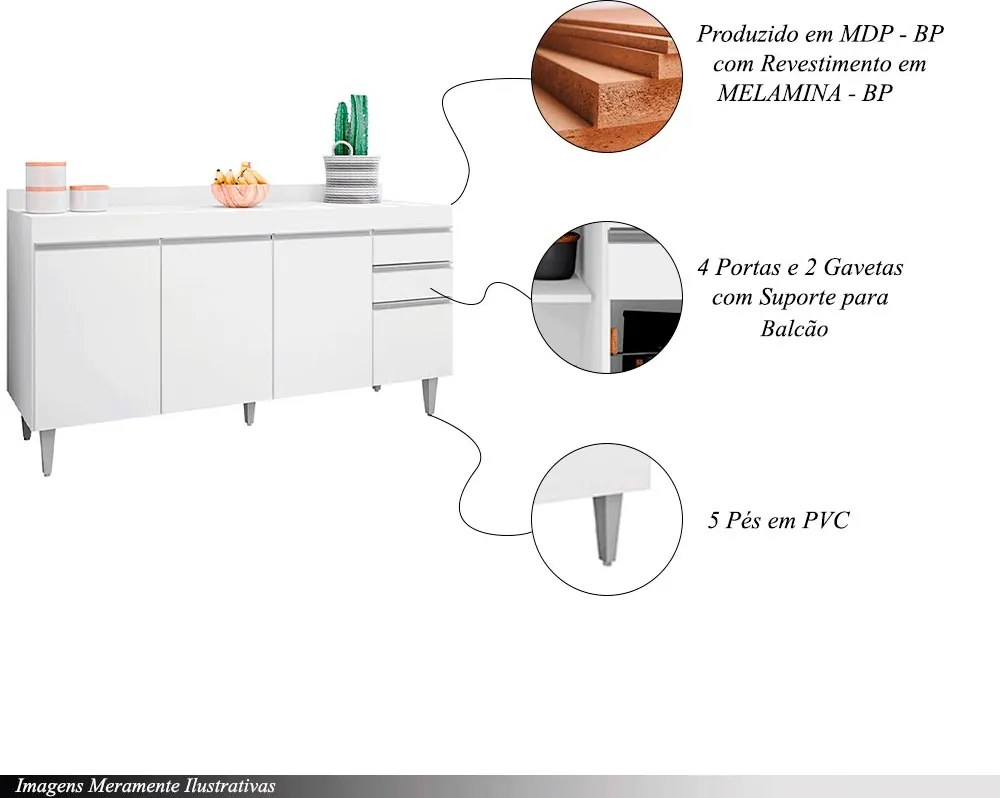 Balcão de Cozinha com Tampo Marcos MDP/BP Branco G96 - Gran Belo