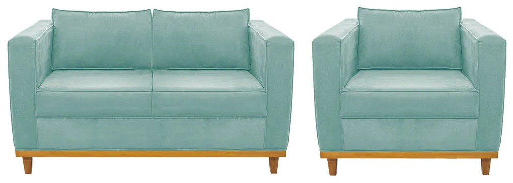 Kit Sofá 2 Lugares e Poltrona Europa Suede Azul Tiffany ADJ Decor