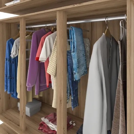 Guarda Roupa Triplex Diamante Com Espelho Nature/Off White - J&A Móveis