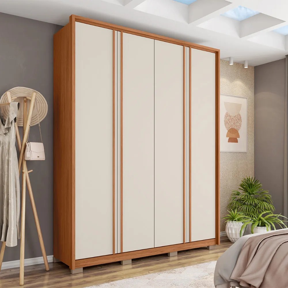 Guarda Roupa Orbit Solteiro com 4 Portas de Bater e 3 Gavetas Freijo/OffWhite G11 - Gran Belo