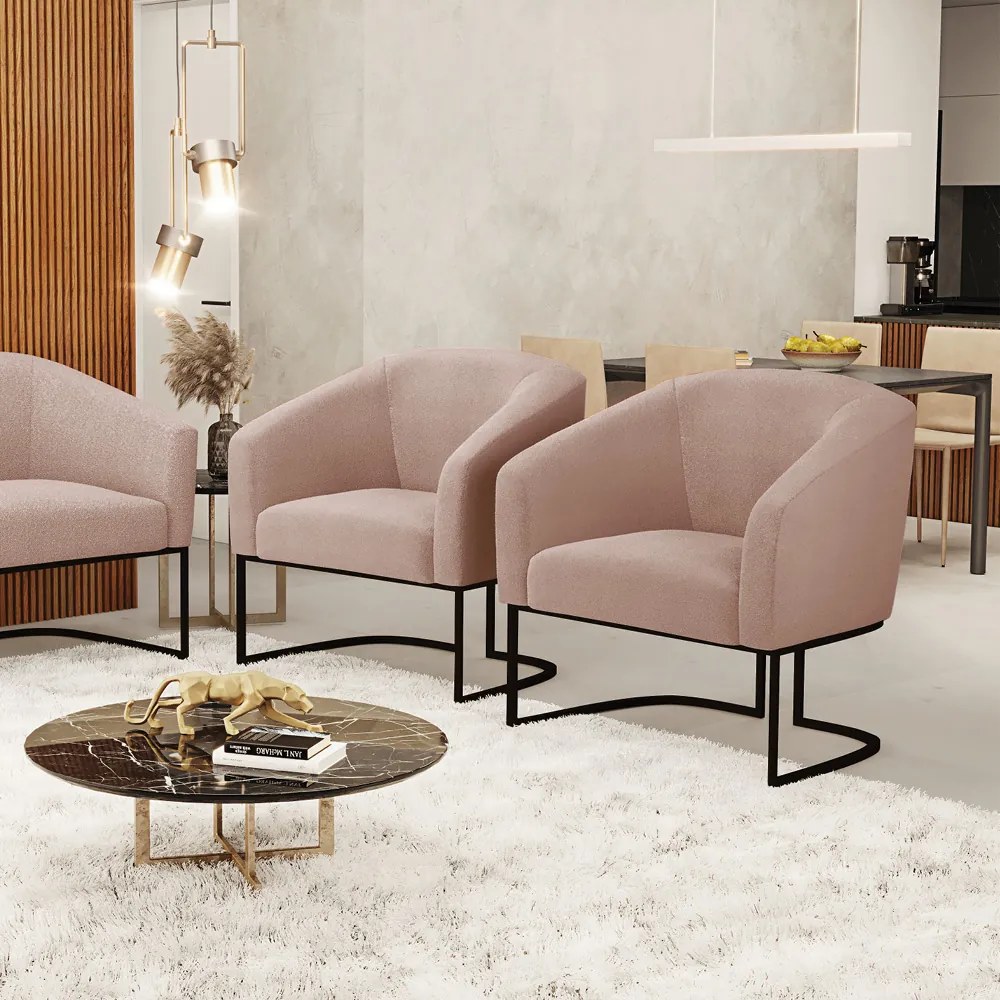 Cadeira Sala de Jantar Industrial Preto Kit 2 Stella Bouclê D03 - D'Rossi - Rose