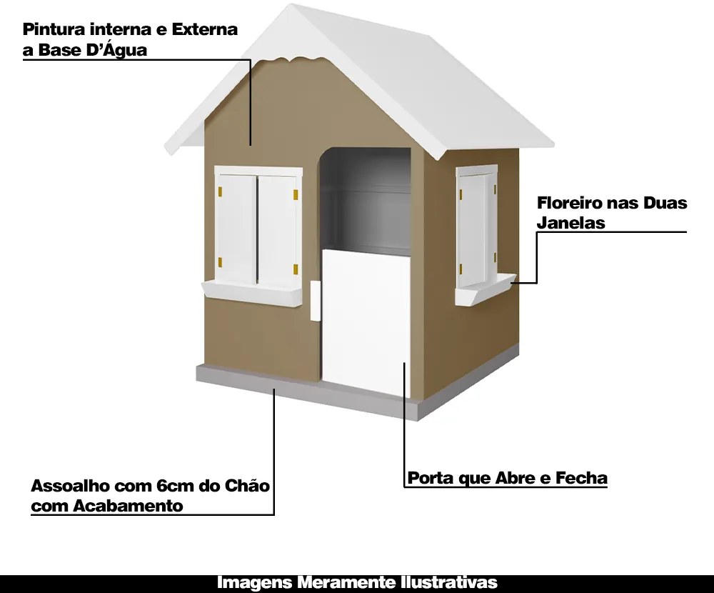 Casinha De Brinquedo Com Floreiros MDF Bege/Branco L12 - Gran Belo