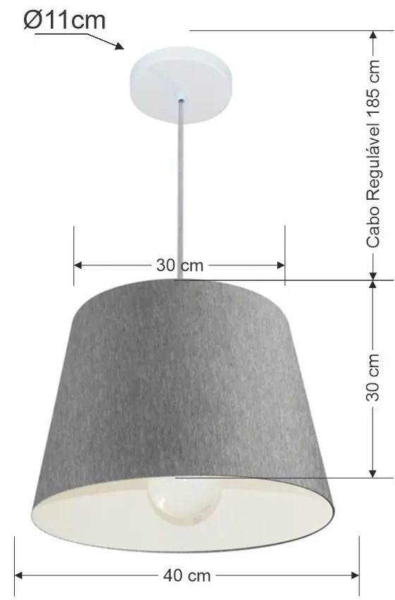 Lustre Pendente Cone Md-4240 Cúpula em Tecido 30/40x30cm Rustico Cinza - Bivolt
