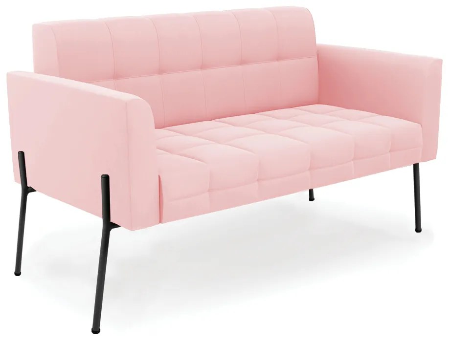 Sofá Namoradeira e 2 Poltronas Pé de Ferro Preto Elisa Suede D03 - D'Rossi - Rosa Bebê