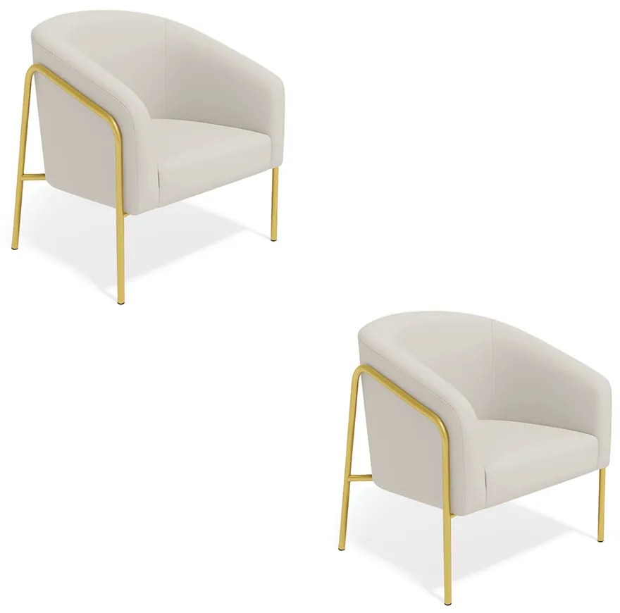 Poltrona Sala Industrial Alta Dourado Kit 2 Stella Veludo D03 - D'Rossi - Cinza