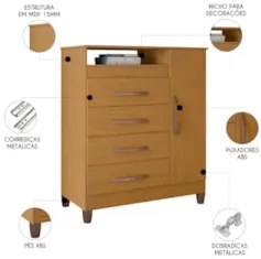 Cômoda Para Quarto 1 Porta 84cm Franci A02 Cinamomo - Mpozenato