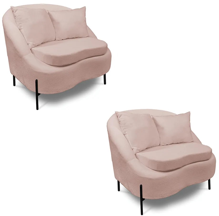 Poltrona Decorativa Orgânica Pé de Metal Preto Kit 2 Zaya Bouclê C05 - D'Rossi - Rose