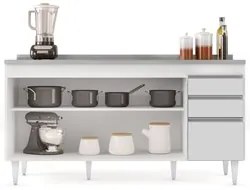 Balcão Gabinete com Pia Inox 160cm Arkansas Branco – Lumil
