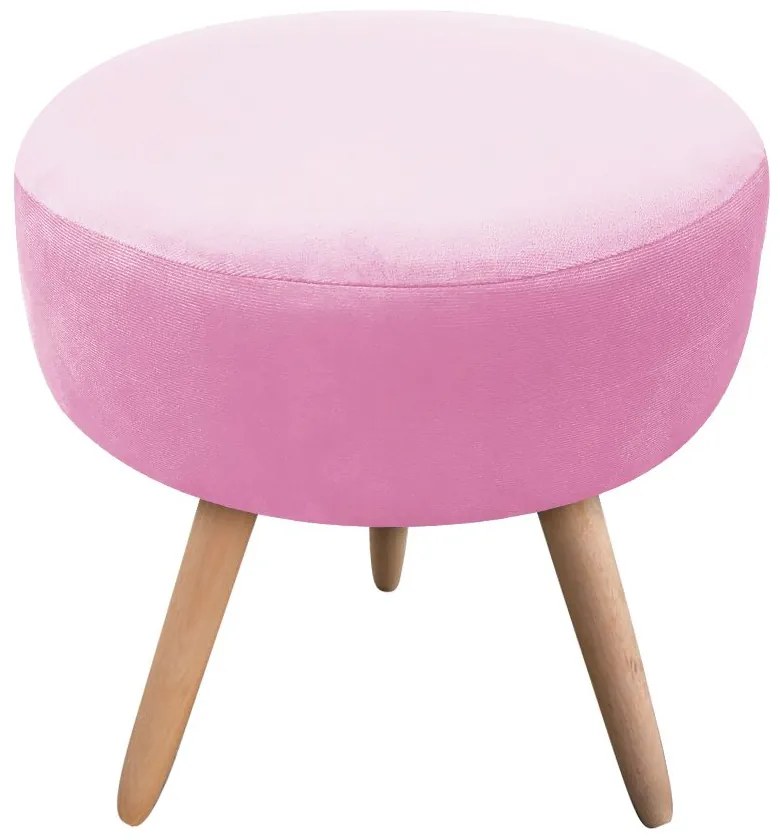Puff Banqueta Berlim Redondo Suede Rosa Bebê Pés Natural D'Rossi
