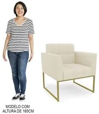 Sofá Namoradeira e 2 Poltronas Base Industrial Dourado Ana Linho Bege