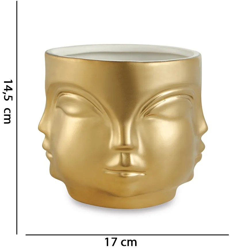 Cachepot "Rosto" Dourado em Cerâmica 14,5x17 cm - D'Rossi