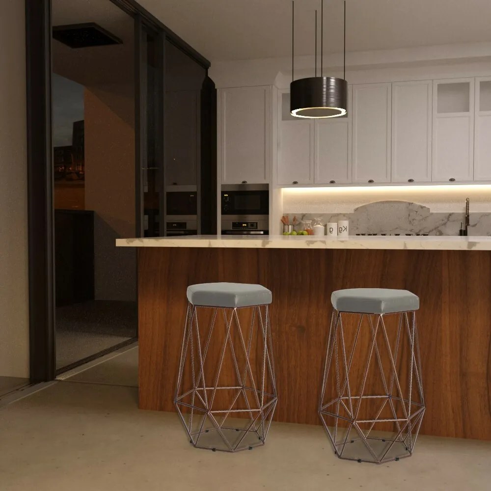 Kit 2 Banqueta Decorativa Rubel Base Bronze Veludo Cinza G41 - Gran Belo