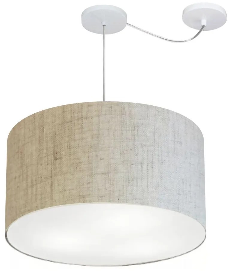 Lustre Pendente Cilíndrico Com Desvio Md-4239 Cúpula em Tecido 45x30cm Rustico Bege - Bivolt