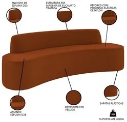 Sofá 4 Lugares para Sala de Estar Living 260cm Koane D06 Veludo Laranj