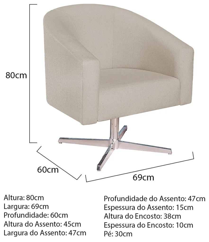 Poltrona Luiza Base Giratória de Metal Linho Bege - ADJ Decor
