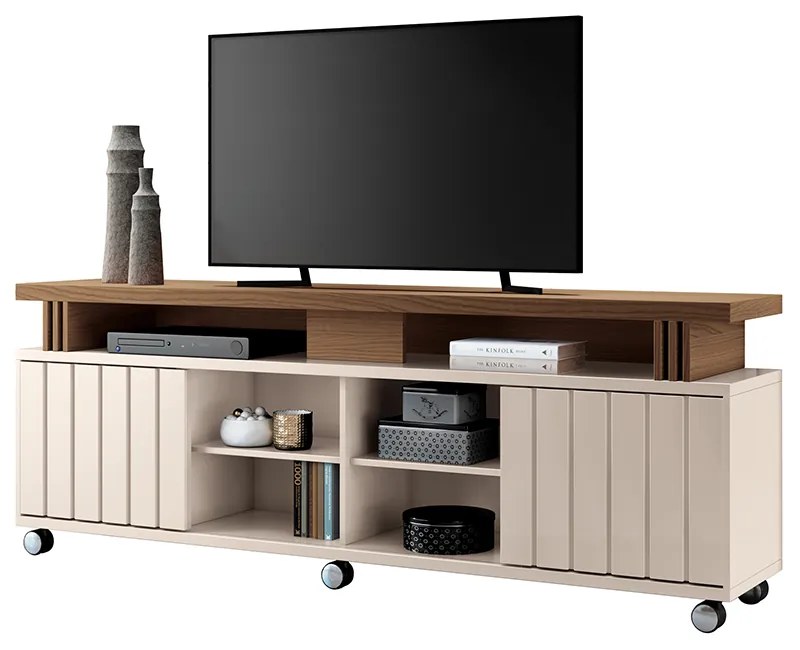 Rack para Sala Bancada de TV 70 Pol 180cm Sora 1.8 H01 - D'Rossi - Off White e Castanho