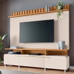 Estante Painel Para TV 70 Pol 200cm Ripado Artist H01 Off White/Cinamo