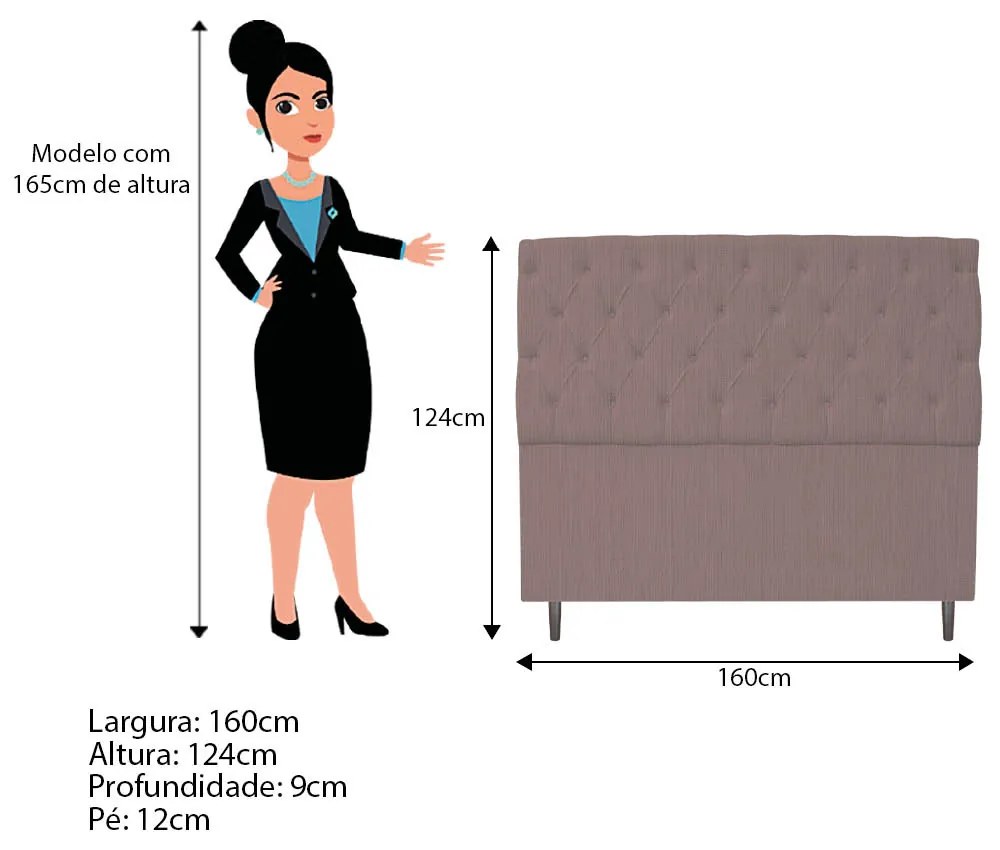 Kit Cabeceira e Calçadeira Liverpool 160 cm Queen Size Linho Rosê - ADJ Decor