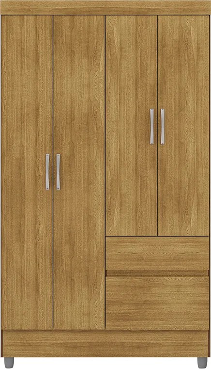 Guarda Roupa Solteiro Abruzzo 4 Portas de Bater 2 Gavetas com Cabideiro Nature G98 - Gran Belo