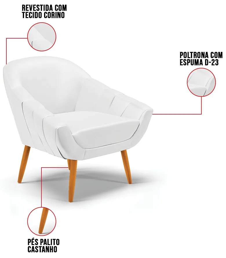 Poltrona Giovana Corino Pés Palito Castanho D01 - D?Rossi - Branco