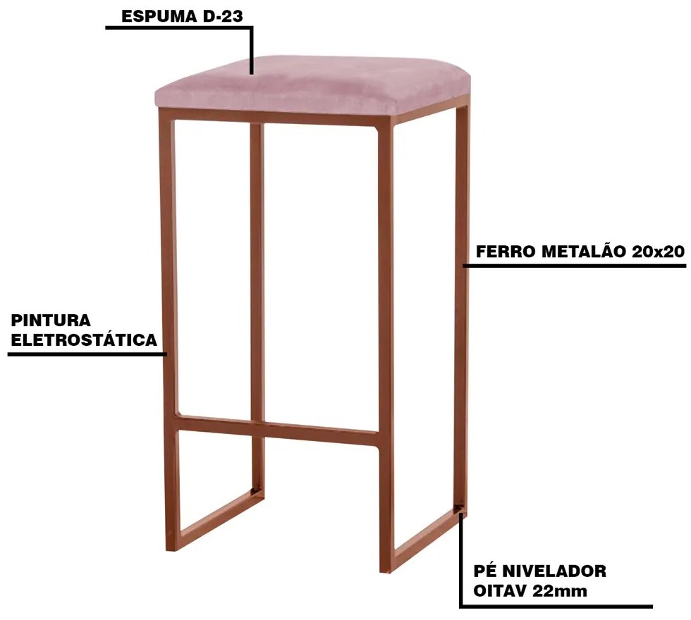 Kit 2 Banqueta Decorativa Billie Base Bronze Veludo Rosê G41 - Gran Belo