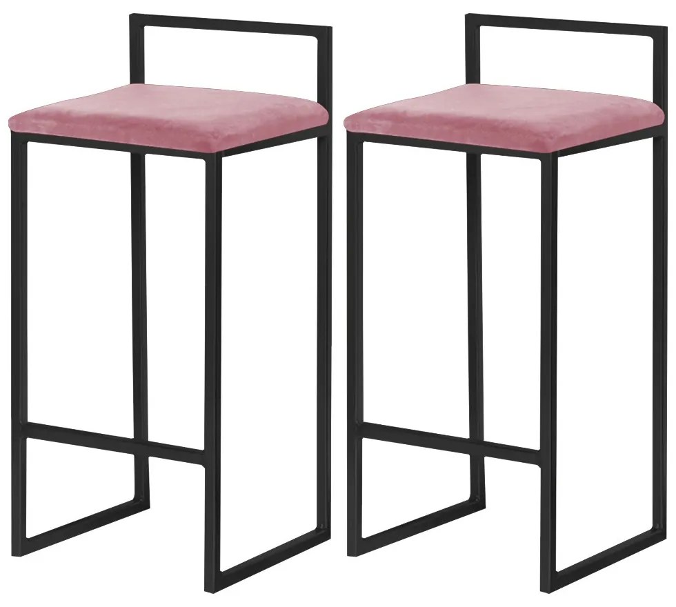Kit 2 Banqueta Decorativa Selena Base Preta Suede Rosa G41 - Gran Belo