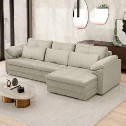 Sofá Retrátil 4 Lugares Para Sala 332cm Dijon Couro Creme S07 - Mpozen