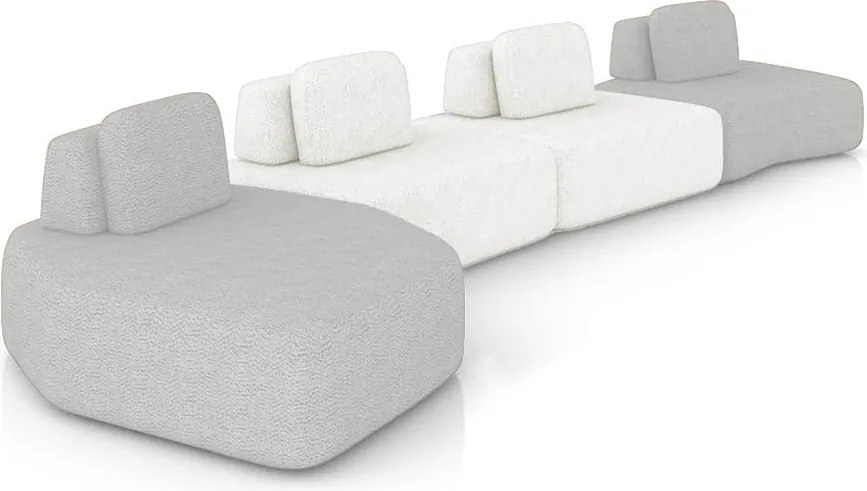 Sofá 4 Lugares Orgânico com Chaise e 3 Módulos Berlim Bouclê Cz K01 - D'Rossi - Cinza Claro/Off White