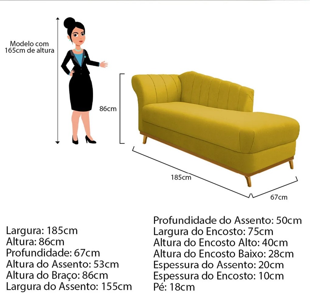 Recamier Vanessa 185cm Lado Esquerdo Suede Amarelo - ADJ Decor