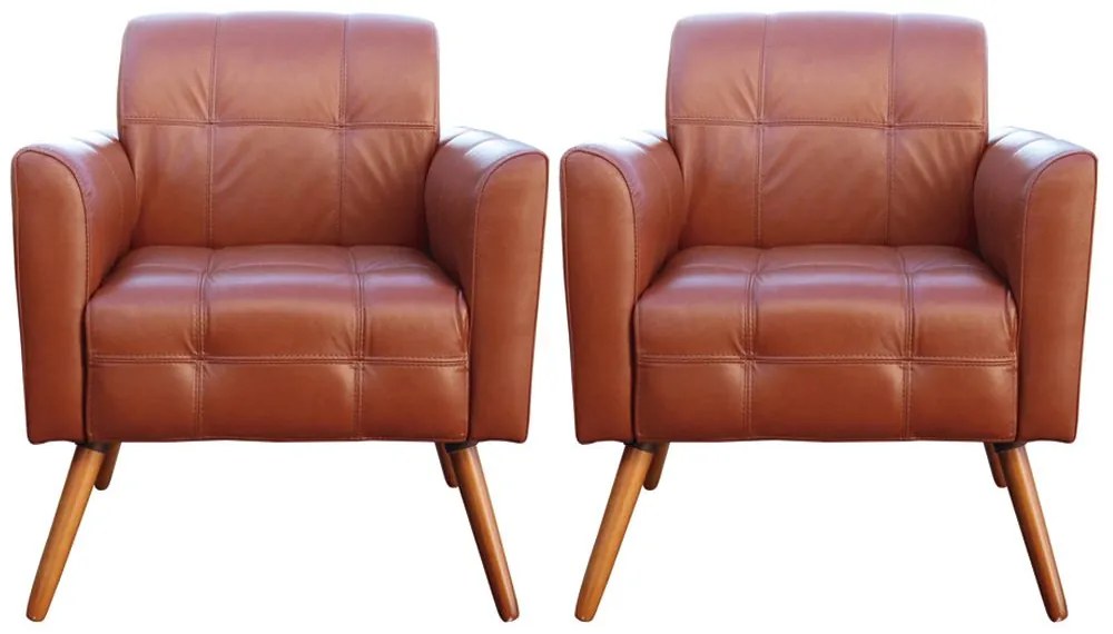 Kit 02 Poltronas Decorativas Sala de Estar Bia Couro Caramelo G58 - Gran Belo