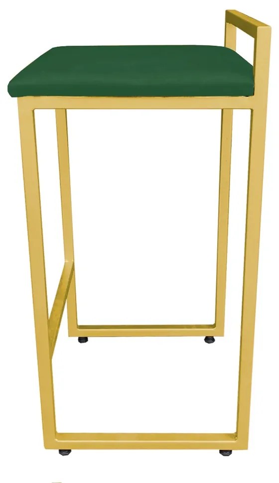 Banqueta Alta Industrial Pietra Suede Verde Base Dourado D'Rossi
