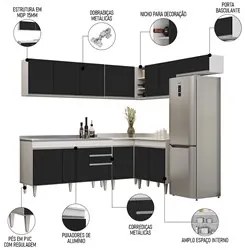 Armário de Cozinha Modulado de Canto 7 Peças CP24 com Pia Inox Branco/
