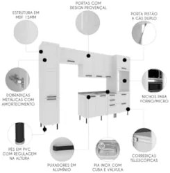 Armário Cozinha 4 Peças Balcão Com Pia CP6B Zaya Branco T01 - Mpozenat