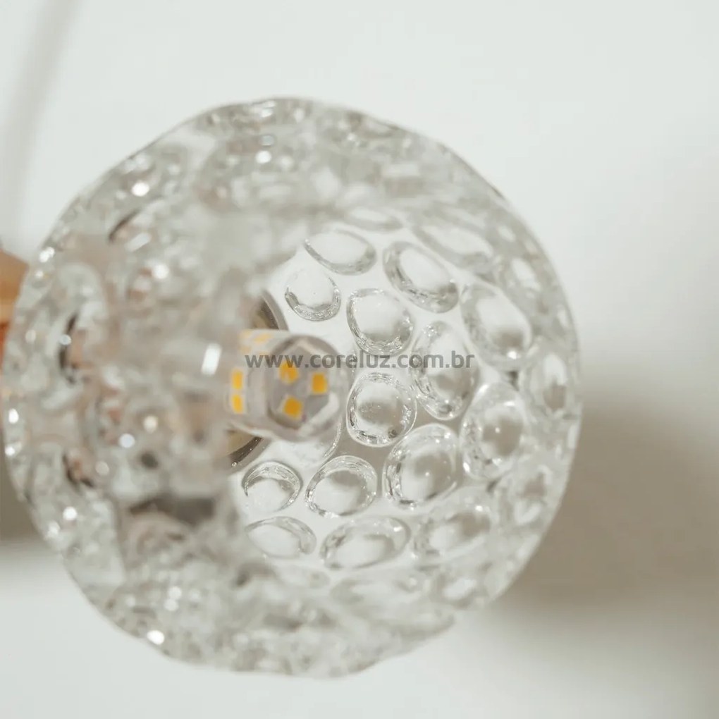 Pendente Amora Vidro Cristal Ø8X17Cm Alumínio 1Xg9 - Qimporta Pd2301 (DOURADO BRILHO)