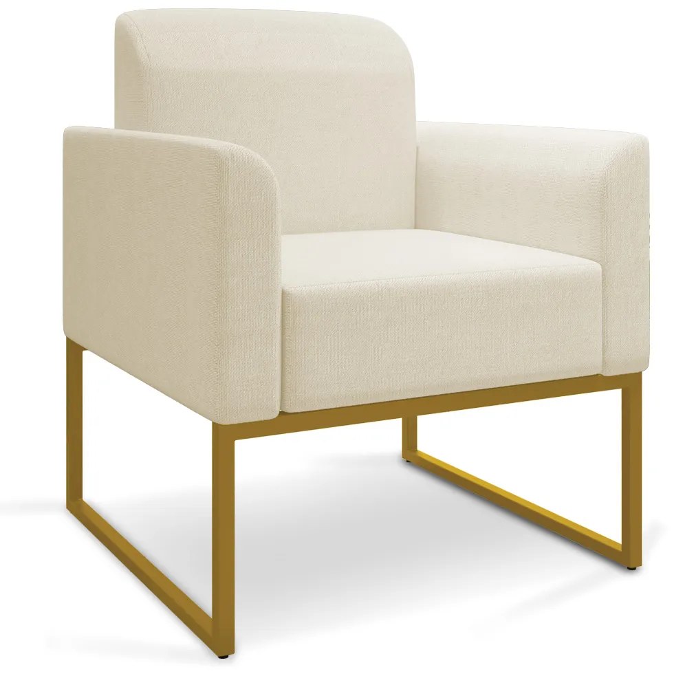 Kit 02 Poltronas Marisa Linho Areia A27 Base Industrial Metálica Dourado D03 - D'Rossi